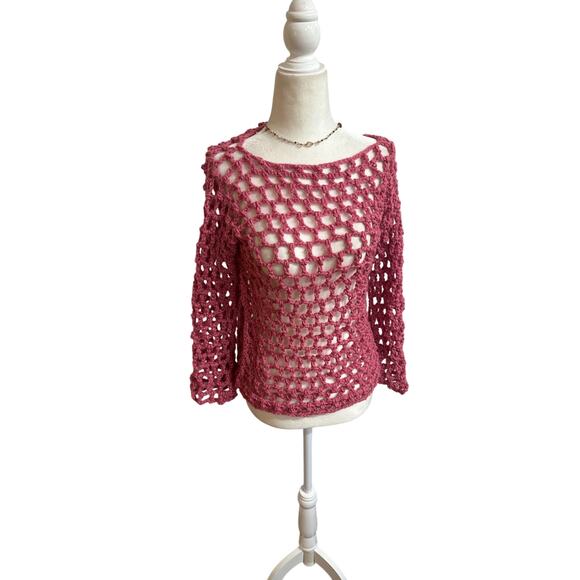 Pink Crochet Long Sleeve Unique Top (Size Medium) - Picture 1 of 5